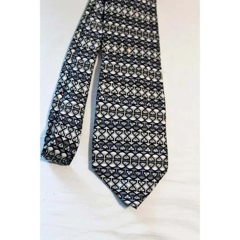 J. GARCIA Silk Necktie, Black-Gray-Silver, 3.5 X 58 Inches